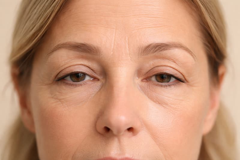 Mirada de párpados caídos antes del tratamiento con tixel en Clínica Rocío Vázquez