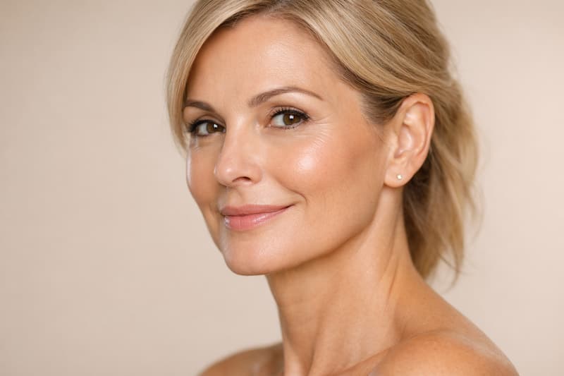 Resultado natural de hilos tensores en rostro femenino con piel firme y rejuvenecida