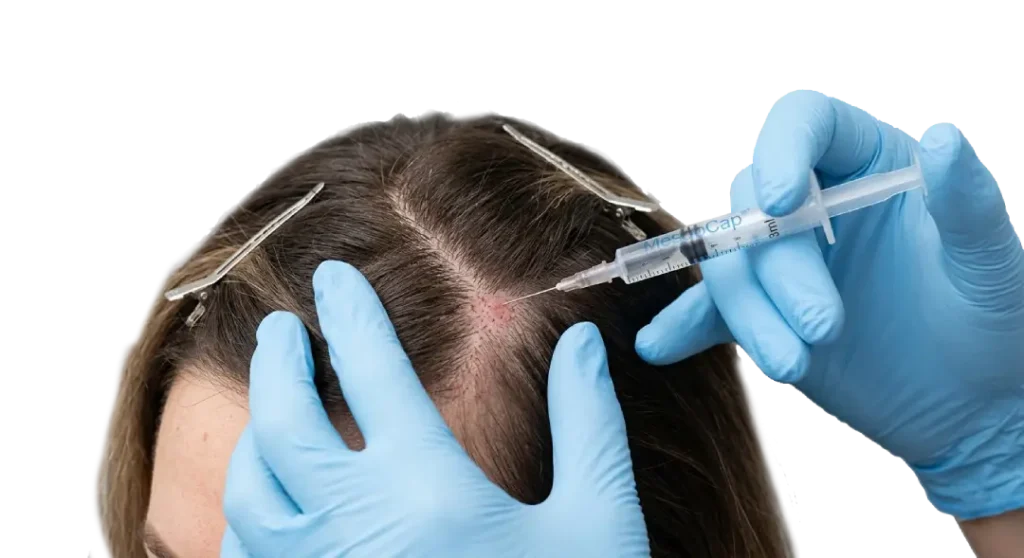 Aplicación de tratamiento médico capilar (mesoterapia) en la clínica de Sevilla