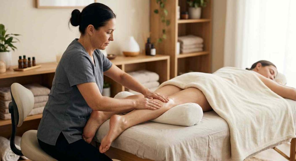 Masaje de drenaje linfático manual en las piernas