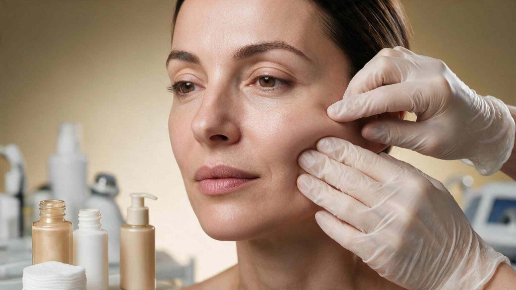 Diagnóstico médico de la piel antes de un tratamiento antiaging personalizado